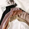 Col roulé froncé femmes pull haute élastique solide automne hiver mode pull femmes Slim Sexy tricoté pulls rose blanc 210805