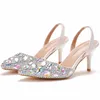 7cm grunda munpekade tåbröllopskor Slingbacks Tunna Heel Sandals AB Crystal Rhinestone Bridal Dress Heels Plus Size Party Pumps