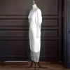 White Dress O Neck Long Lantern Sleeve Hollow Out Women Elegant Office Lady Wear Solid Color Midi Length Dresses Plus Size 2XL 210527