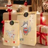 12 Sets Icraft Kerst Kraft Paper Gift Tassen Party Gunst Treat Packing Set Xmas Fox Rendier Candy Pouch Houder met Stickers
