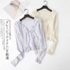 WOMENGAGA Sexy Korean Women Lace Full Sleeve Knitting V Neck Lacing T Shirt + Tank Tops Two Pieces Tshirt Tees NF7K 210603