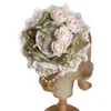 Cappelli a tesa larga Lolita giapponese dolce pizzo mini cappello a cilindro perla in rilievo nastro bowknot fiore rosa fascinators anime cosplay capelli Ac2496332