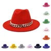 Sombrero Fedora con cadena Sombreros de ala ancha para mujeres Hombres Jazz Panamá Cap Mujer Hombre Moda gorras para hombre Trilby Chapeau Primavera Otoño Invierno venta al por mayor 26 colores