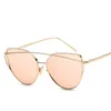 Gafas de sol tipo ojo de gato para mujer, lentes de sol de diseño de marca de lujo, con lentes de espejo, Estilo Vintage, Metal dorado rosa, UV400