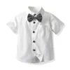 Tem Doger 2021 Sommar Nya Fashion Boys Kläder Satser Toddler Gentleman Set Bowtie Kortärmad tröja + Suspenders Shorts Kid Tyg x0802