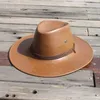 Chapeau de Cowboy occidental en cuir Pu pour hommes, casquette de chevalier de voyage en plein air, printemps et été, Q0805291Q