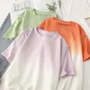 カジュアルな女性の緩いグラデーション半袖Tシャツ夏のファッションレディースソフトタイ色の綿ティーガールズY2K Tシャツ210515