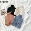 Ezgaga Love Embroidery Turtleneck Basic Sweater Pullover Women Fashion Slim Sweet Girl Tops Korean Chic Female Autumn Jumper 210430