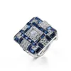 Cluster Rings Vintage Style Blue White CZ Zircon Stone Gold Filled Square For Women Fashion Wedding Engagement Jewelry