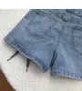 2022 Pantaloncini larghi in denim a vita incrociata con lacci da donna Per la versione coreana estiva da donna, pantaloni caldi skinny A-word versatili