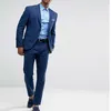 2 шт. Бизнес мужские костюмы для свадьбы Slim Fit Blue Groom Tuxedo с пикированным отворотом пользовательских человек модный костюм набор брюк х0909