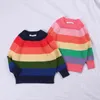 Baby Boy Girl Rainbow Paski Z Długim Rękawem Kint Sweter Moda Chłopcy Dziewczęta Swetry Jesienią Maluch Dzieci Ubrania Topy Outfit 210429