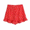 TRAF Shorts Sets Za Summer Two Piece Set Women 2021 Red Floral Knot Crop Top Female High Waist Skorts Woman Shorts Outfit Y0702