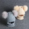 Kepsar hattar 2pcs baby hatt halsduk uppsättning höst vinter född tjej pojke beanie cap dubbel pompom stickad spädbarn toddler solid färg motorhuvud