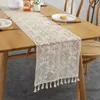 Pastoral Style Crochet Knit Hollow Table Cloth Lace Stitching Widening Tassel Runner Boho Decoration Home Decor 210628