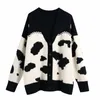 Printemps Femmes Modèle Animal V Cou Tricot Pull Femme À Manches Longues Pull Casual Lady Lâche Tops SW1189 210430