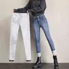 Wixra Temel Kadın Kot Kalem Kadife Pantolon Kış Kadın Streetwear Vintage Mavi Yüksek Bel Femme Uzun Denim Pantolon 211129