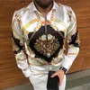 Men's Casual Shirts Deluxe Gold Suit Silk Satin Digital Printed Shirt Slim Length Long Sleeve Party Top M-3XL283V