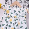 Girls Clothes Set Children Leaf Print Sleeveless Top + Bow Shorts Casual 2-Piece Summer Suit Baby Girl 2-6 Years Old 210515