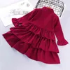Девушки платье девочка красный торт ES малыш детская одежда летняя осень вечеринка принцесса для 2-6Y 210515