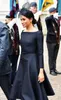 Elegante Meghan Markle Black A Line Moeder van de Bruid Jurken Lange Mouwen Bow Sjacht Bateau Vintage Thee Lengte Formele Avondjurken Dames Prom Bruiloft Party Jurk