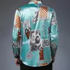 Men's Casual Shirts 2021 Male Mens Floral Printed Vintage Patterns Man Satin Dress Long Sleeve Silk Clothes Military Style Sh307K