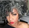 Corto crochet rizado gris cabello humano pelucas gris plata real remy peluca sin encaje afro rizado sal y pimienta 130% densidad tapas sin cola diva1