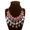 Bohemia Resin Gems Dangle Coin Tassel Statement Necklace Turkish Gypsy Ethnic Tribal Jewelry