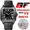 GF V2 WSSA0039 MIYOTA 9015 Automatische Mens Horloge Groot Staal ADLC Black Dial White Roman Markers Lederen Strap 40mm Super Edition 2021 Puretime