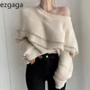 Ezgaga Elegante Double Rüschen Kragen Frauen Pullover Pullover Helle Seide übergroße Büro Dame Strick Tops Koreaner Jumper Fashion 210430