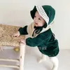 赤ちゃんのベルベットのロンパールの女の子長袖ボディスーツハット子供ブティック服幼児スペインのジャンプスーツ生まれたロンパース210615
