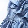 Elegant a-line ruffled beskuren blus sommar halv ärm tryckt söt stil tjejer kort skjorta blus 210521