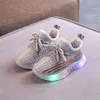 New Arrival Boys & Girls Breathable Fabric LED Light Sneakers 2-6 Years Old Kids Lace Up Sport Shoes T21N01LS-24 X0703