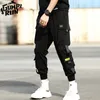Hip-Hop Street Jogger Sports Pantalon sarouel noir pour hommes Ruban multi-poches Casual M-3XL 210715