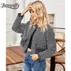 Crew Neck Plaid Tweed Short Coat Women Autumn Korean style Long Sleeve Single Breasted Contrast Jacket For Female 210510