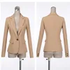 PEONFLY Mode Femmes Blazer Casual Bureau Lady Travail Poches Vestes Manteau Slim Style Coréen Solide Femme Veste 211019