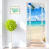 PVC Selbstklebende Tür Aufkleber Fenster Sandy Beach Seascape 3D Foto Tapete Wandbild Wohnzimmer Schlafzimmer Tür Dekoration Aufkleber 210317