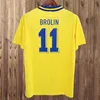1994 스웨덴 LARSSON Mens 축구 유니폼 국가 대표팀 Retro DAHLIN BROLIN INGESSON 홈 옐로우 어웨이 화이트 성인 축구 셔츠 유니폼