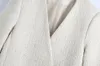Frauen V-Ausschnitt Woolen Tweed Solid Color Blazer Vintage Elegant Zweireiher Knöpfe Anzug Weißer weiblicher Mantel 210429