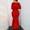 Casual Dresses Party Women Evening Elegant Slim Star Print Mermaid Dress Sexy V Neck Ruffles Prom Wedding Long Maxi Plus Size 5XL