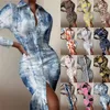 Günlük Elbiseler Sonbahar 2021 Kadın Uzun Kollu Orta Elbise Moda Baskı Gömlek Zarif Bayanlar Splice Gömlek Düzensiz Parti