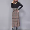 Vintage alta cintura xadrez saia mulher mulher quente lã mulher saia lápis feminino estilo coreano elegante senhoras escritório midi saia 210619