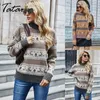 Hoge kwaliteit kerstherten losse trui vrouwen herfst winter gestreepte lange mouwen dikke warme jacquard truien truien 210514