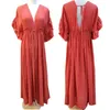 Sexy Boho Dress Beach Cover up Kaftan Women Long wear Solid scollo a V Ladies Holiday Robe Plage Sarong Pareos 210629