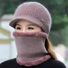 Femmes hiver chapeau extérieur Streetwear garder au chaud écharpe ensemble ajouter fourrure doublé s pour décontracté lapin tricoté 211119