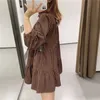 Vintage guingão xadrez mini vestido mulheres outono inverno colared sopruff manga bruta mulher harajuku solta casual es 210519