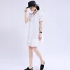 [EAM] Women White Ruffles Split Joint Temperament Dress Round Neck Short Sleeve Loose Fit Fashion Spring Summer 1W191 21512