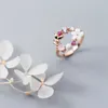 925 Sterling Zilver Luxe Bloem Opaal Emaille Gratis Grootte Vinger Ringen voor Dames Exquisite Crystal Rose Gold Color Jewelry 210707