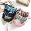 Cor sólida cor de couro headbands banda de cabelo plissado largo cocar hair hoop haop headwear para mulheres novos acessórios