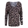 Maglietta allentata a maniche lunghe da donna con scollo a V con stampa leopardata da donna nuova Top di base Y0629